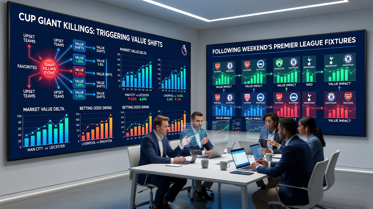 Betting market graph displaying odds shifts following cup upsets ahead of Premier League weekend matches