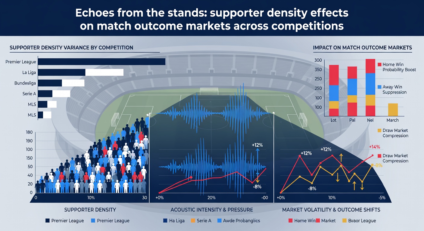 Match outcome probability charts showing supporter density correlations with home advantage across European leagues