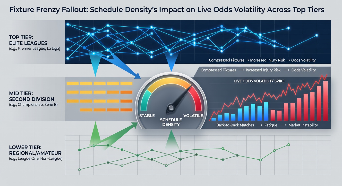 Graph depicting live odds volatility spikes during dense fixture periods in Champions League and Premier League, with peaks in the final 20 minutes of matches