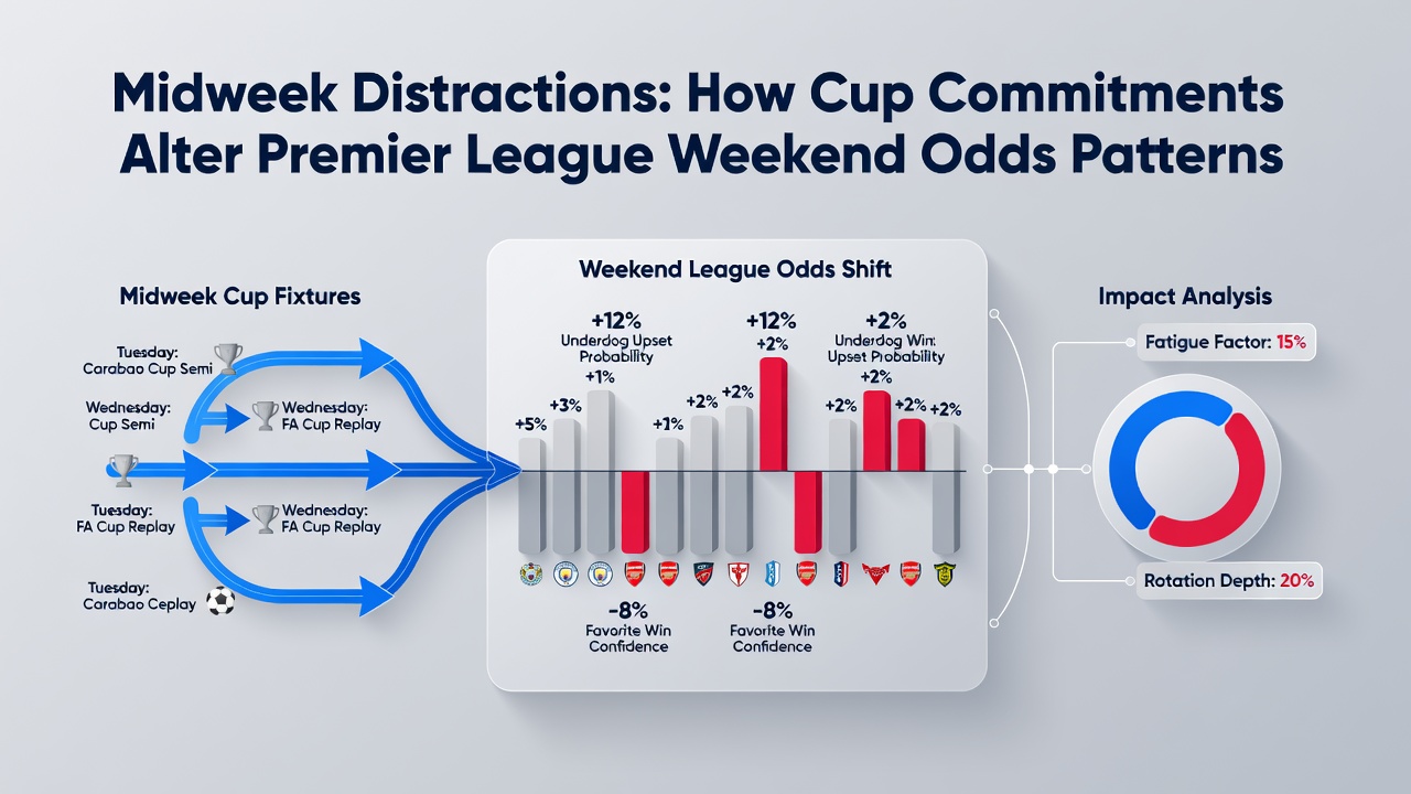 Betting market graphs showing odds shifts after midweek cup games in the Premier League