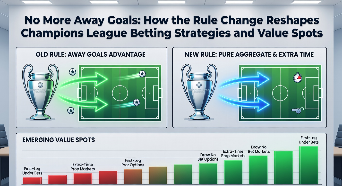 Data visualization of Champions League knockout goals pre- and post-away goals rule change, showing upward trends in scoring